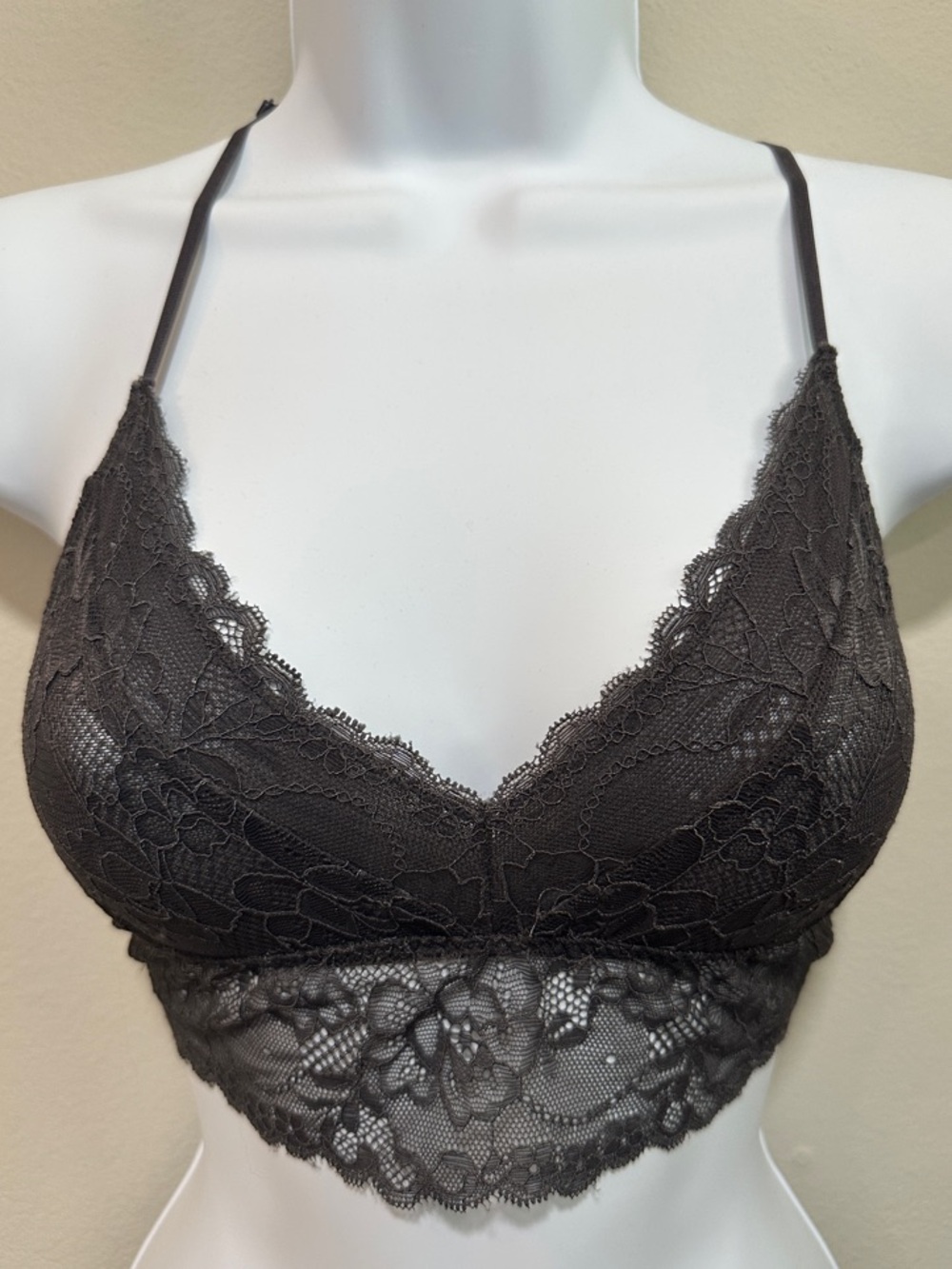 Charcoal Gray Lace Bralette - Y2K, Coquette lace with floral embroidery
